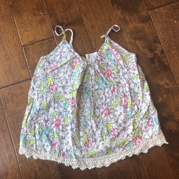 Everly Pastel Neon Floral Tank M spaghetti strap - Picture 1 of 5